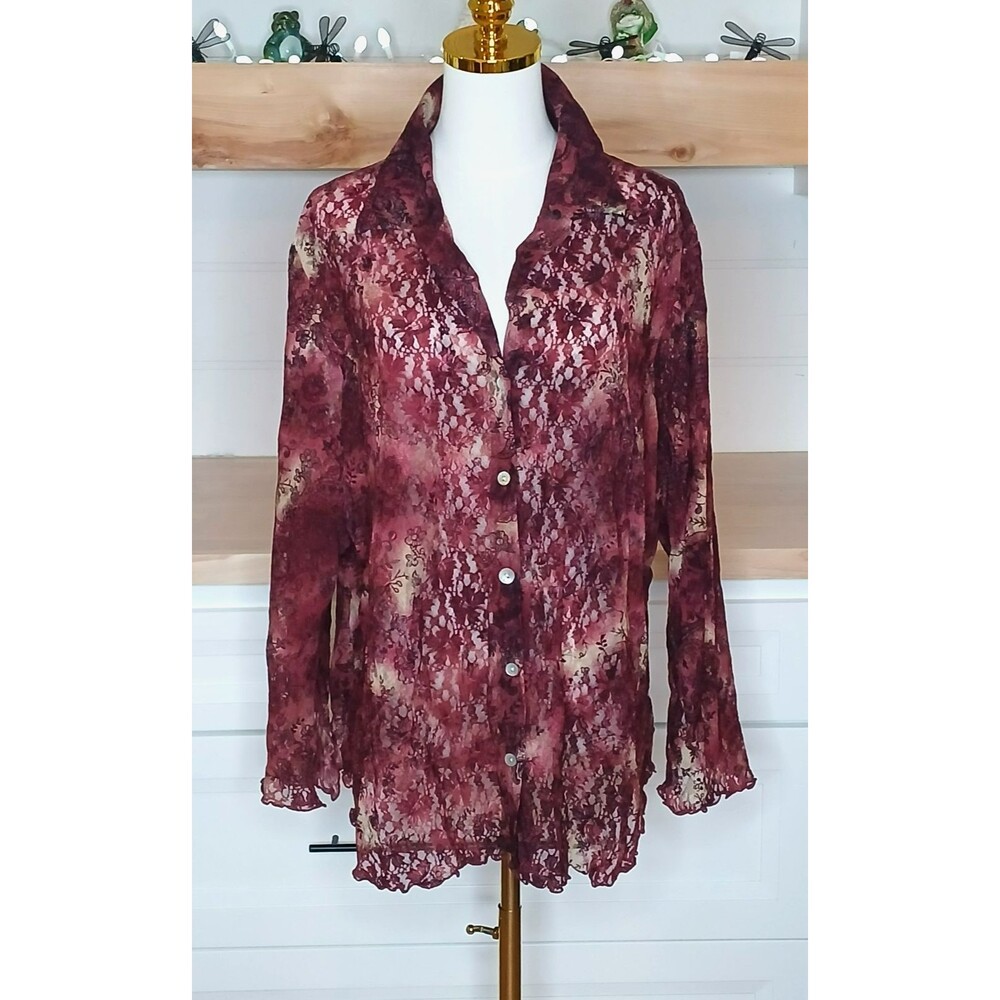 Worthington Woman Gorgeous All Lace Button Up Collared Long Sleeve Top Size 3X